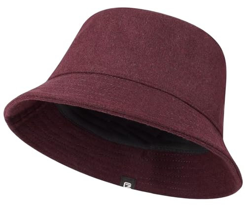 GADIEMKENSD Winter Bucket Hat Premium Wool Packable Plain Colors Warm Soft Felt Wool Bucket Hats for Women Men Unisex Casual Outdoor Hiking Fisherman Cap Wine Red L