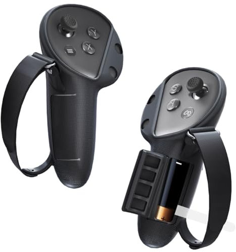ALAFLY Grip de Manette Cover pour Meta/Oculus Quest 3 / 3S, avec Sangles de Contrôle Réglables & Couvercle Ouverture de Batterie, VR Coque Antidérapante en Silicone (Pas pour Station de Charge)