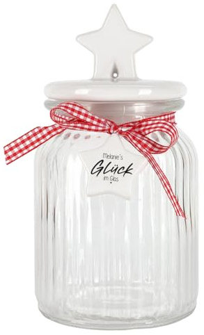 Herz & Heim® Glasdose von Leonardo/Keksdose personalisiert mit Ihrem Wunschnamen zu Weihnachten für Ihre Plätzchen (1, Länglich, 1, Glück)