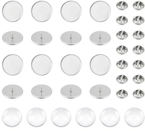 UNICRAFTALE 30 Sets DIY Rohlinge Brosche Herstellung Set 20mm Brosche Lünetten Mit Schmetterlings Nadelrückseiten Cabochon Brosche Zubehör 304 Edelstahl Brosche Set Für DIY Schmuckherstellung
