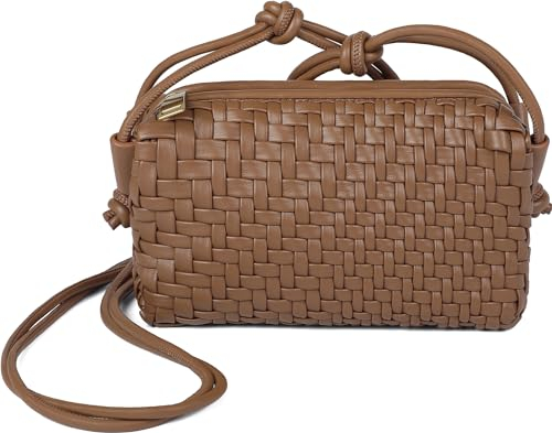 NOBLIFE Gewebte Crossbody-Tasche für Damen, kleine, super süße Tasche, Handy-Umhängetasche, ultraweiche Schultertasche, Braun, Small