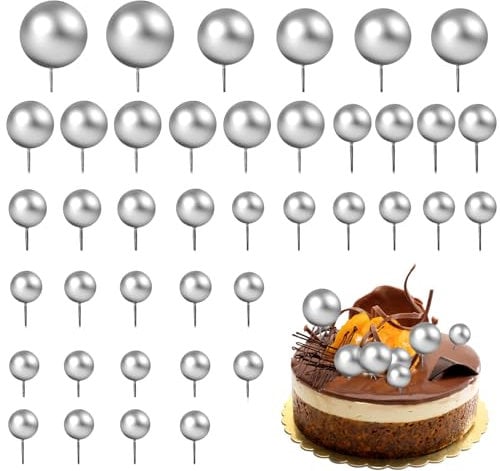 40 Pcs Silver Balls for Cake Decorating - Round Foam Cake Toppers, Mini Cupcake Topper, DIY Insert for Party and Baby Shower Decor