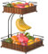 2 Etagen Obstkorb, Rattan Obstschale mit Bananenhalter, Natürlich Gewebte Obst Gemüse Etagere für Küche Vorratsschränke, Speichern Kartoffeln, Zwiebeln, Obst, Brot (Schwarz und Braun)