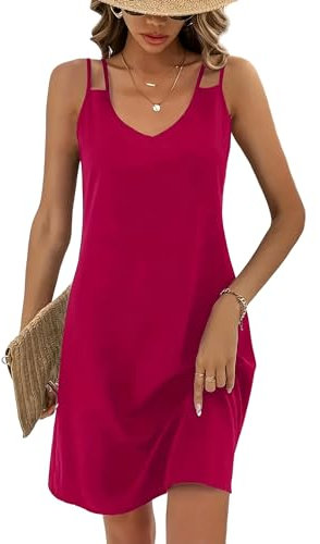 2024 Moda de Verano Mujeres con Cuello en V sin Mangas Mini A-Line Vestido Sexy Correas Dobles Vestidos de Vacaciones en la Playa