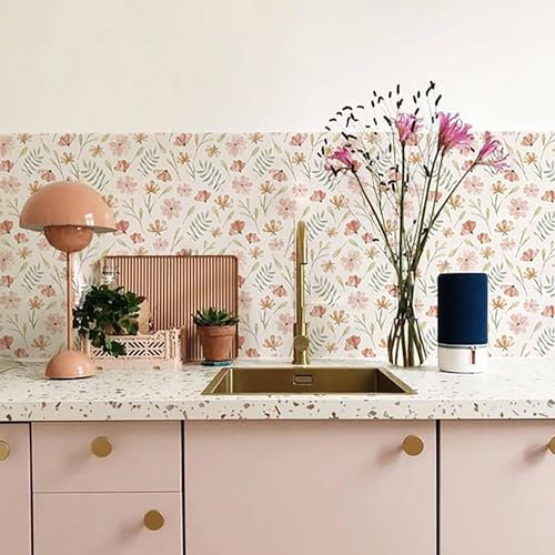 Alwayspon Adesivo per piastrelle, motivo fiori rosa, autoadesivo, per bagno, cucina, paraspruzzi, in vinile, per pavimenti e pareti, 10 pezzi x 15 cm