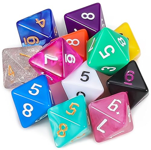 QMAY 12 Stück Polyedrisch Würfel Set, Tisch Spiel Würfel für Dungeons and Dragons DND RPG MTG, Zufällige Farbe (D8)