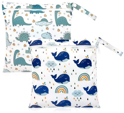 beifon 2 Stück Wetbag Kindergarten Groß, Wickeltasche wasserdichte Windeltasche Nasstasche, Wiederverwendbare Wet Bag mit Reißverschluss, Windelbeutel Dry Bag für Reisen Unterwegs