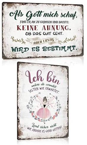 2ER SCHILDER MIT SPRÜCHEN SET 20X30cm - ANDERS - ALS GOTT MICH SCHUF - Vintage Metallschild Blechschild als Wanddekoration und Geschenke für Frauen Beste Freundin
