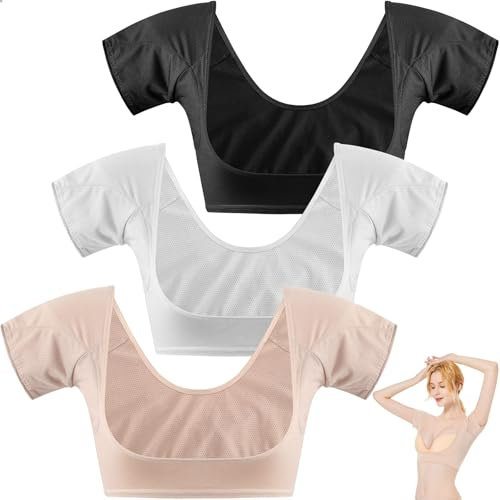 NATOSU 3er Pack Sweat Shirts Damen Atmungsaktiv Schweißschutz Achselschweißweste Damen Saugfähige Kurzarmweste Achselpflege Shirt Anti schweiß shirt für Yoga Sport (L)