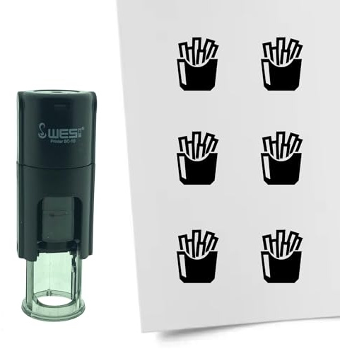 CombiCraft Selbstfärbender Stempel Pommes in Schwarz, 10mm rund - Ideal für Bulletjournals und Treuekarten