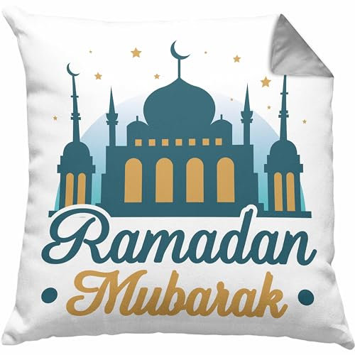 Trendation Ramadan Muslim Eid Mubarak Kissen mit Füllung 40x40 Geschenk (Grau)
