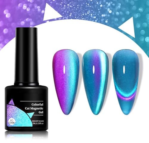 Cat Eye Gel Nail Polish, Double Illusion Glitter Blue Cat Eye Nail Gel Polish, Magnet Sparkle Glitter Gel Nail Varnish Soak Off UV Led gel nail lamp Home DIY Manicure (Blue #CM06)