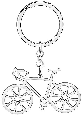 HUAGEO Edelstahl Fahrrad Schlüsselanhänger Cute Schmuck Geschenke Für Damen Mädchen Fahrradliebhaber Geldbörse Rucksack Autoschlüssel Charms Zubehör (Silber)