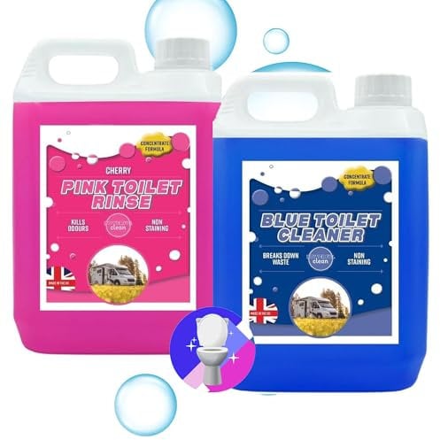 2 x Pink & Blue 2.5 Litre Combo Pack Caravan Toilet Fluid & Rinse Disinfectant For Motor Homes & Portable Toilets