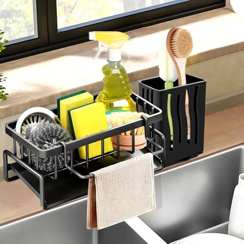 Porte Eponge Evier Cuisine, Range Eponge Evier, Inoxydable Avec Bac De Vidange, Organiseur De Cuisine Pour Bouchons d'Évier, Brosses Et Chiffons
