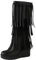 Donna Zeppa Stivali Alti con Plateau Frangia Tacco Alto Stivali Punta Rotonda Senza Chiusura Stivali da Festa, G81195Ss Nero-Pu Numero 38 EU/39Cn