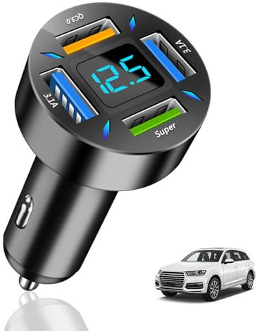 Auto Ladegerät 66W mit Schnelles Laden, 4-Port USB Schnellladegerät, USB Zigarettenanzünder Adapter für iPhone 14/13/12/11, Galaxy, iPad, Smartphones - Effizientes und Schnelles Laden im Fahrzeug