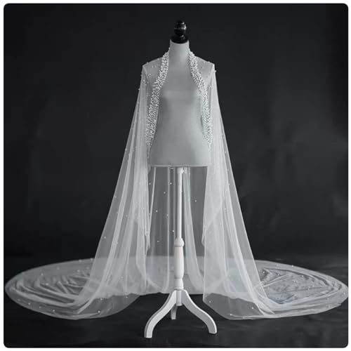 QDMHA 300 cm eleganter Langer Brautschleier mit Perlen, stilvolles Hochzeitsaccessoire für Bräute, perfekt für Hochzeitszeremonien und Partys.