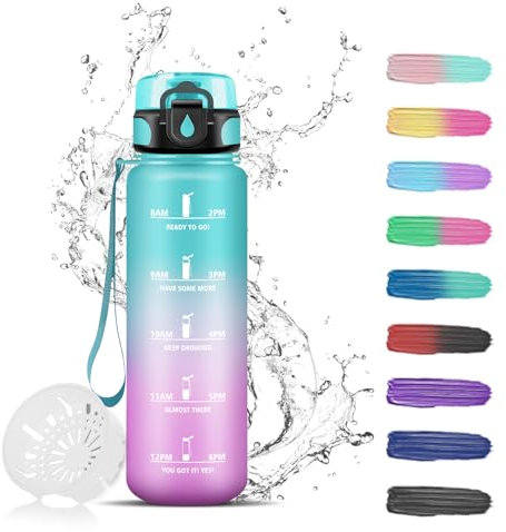 Botella de Agua, 500ml Botella Agua Niños, Botella Reutilizable a Prueba de Fugas, Botella Agua Motivacional con Filtro, Marca de Tiempo, Cantimplora para la Escuela, Oficina, Acampar, Viajar, Oficina