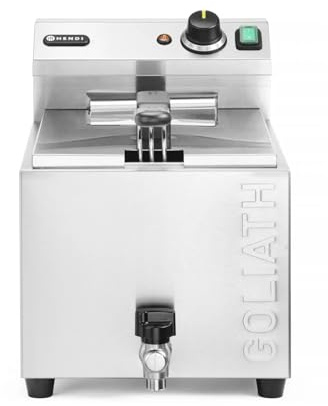 HENDI Friteuse électrique XL GOLIATH, avec robinet de vidange, 50°C-190°C, zone froide, avec couvercle et panier à frites, 10L, 230V, très puissante: 10200W, 400V, 300x585x(H)392mm, inox