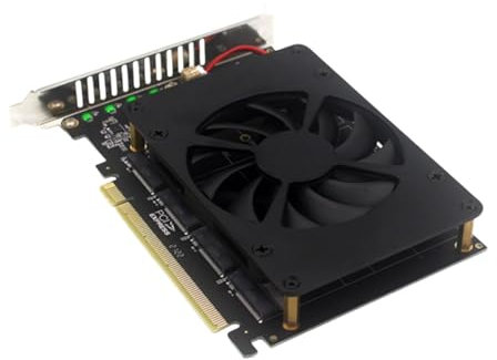 Adapter Card with Fan, PCIE X16 NVME M.2 MKEY SSD RAID Array Adapter Card
