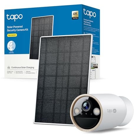 Tapo C460 Kit Solar Cámara de Vigilancia Exterior Starlight Color Visión Nocturna Dual Banda WiFi Base Magnética Grabación MicroSD Cifrada Detección de IA Batería de 10000 mAh, Cámara 4K 8MP