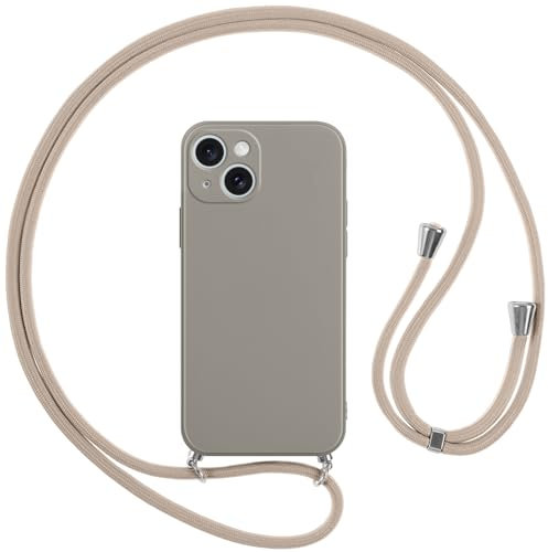 Vauki handyband Hülle für iPhone 15 mit Band, HandyHülle mit Kordel, Weich Silikon TPU Stoßfest Bumper mit Kette zum Umhängen für iPhone 15, Lanyard-Khaki