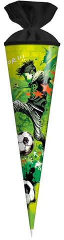 goldbuch 97 133 Schultüte Stürmer, Geschenktüte mit Fußballer-Motiv, Lackkarton, Geschenkverpackung mit schwarzem Filzverschluss (ohne Verschlussband), Zuckertüte rund, Länge 70 cm, Ø 19 cm, Grün