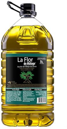 Aceite de Orujo de Oliva La Flor de Málaga - Garrafa PET 5L con Asa Negra | Ideal para Cocina a Altas Temperaturas | Máximo Rendimiento sin Perder Calidad (3 Garrafas 5L).