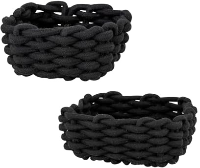 Schöner Wohnen Kollektion Badkorb Mod. Melara 2-teilig S M Schwarz aus Baumwollseil praktische Aufbewahrung Größe S 16,5 x 7,5 x 16,5 cm Größe M 21,5 x 7,5 x 21,5 cm