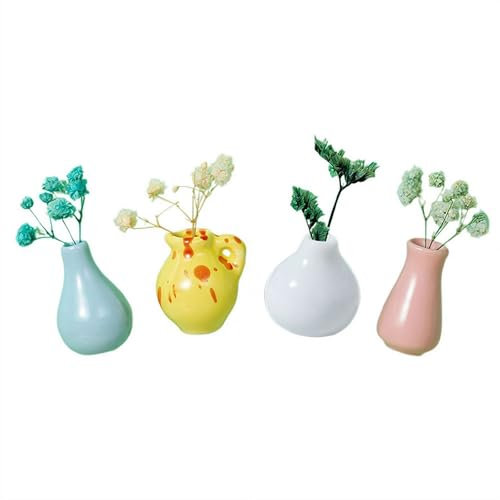 Mini Bud Vases Magnetic for Fridge, Cute Plants Decor Accessories, Ceramic & Glass Vase Magnets, Tiny 3D Flower Pot Vases Magnets, DIY Vase Refrigerator Magnets Strong Decorative for Kitchen Office