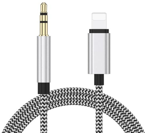 Mugust Cable Auxiliar Coche para iPhone Lightning,Cable Aux Lightning Jack 3.5mm Audio para iPhone 14/13/12/11/XR/XS/X/8/7,Autorradio/Auriculares/Altavoces,1M(Gris)
