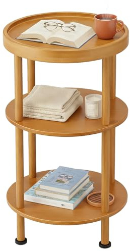 ZEXVIDA Petite table d'appoint ronde à 3 niveaux en bambou, table de chevet compacte pour petit espace pour le salon (bambou, marron)