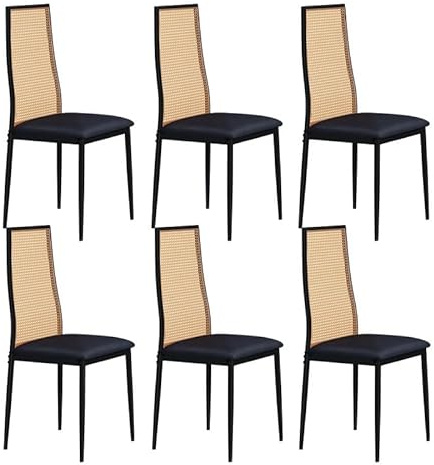 QMTXBYJ Rattan-Esszimmerstühle, 6 Stück, gepolstert, aus Samt, Beine aus Massivholz, Stuhl aus Rattan, skandinavische Wohnzimmerstühle für Küche/Wohnzimmer/Restaurant