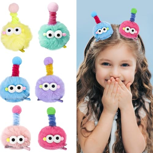 Axinost 6 Stück Bunte Kleine Plüschmonster Haarklammer, Lustige Plüsch Haarspangen,Lustig Cartoon-Haarnadel für Frauen Mädchen, Süße Plüsch-Haarspange Hair Clips (Kohleklumpen)