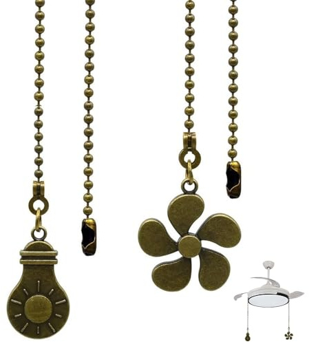 2 Pcs Ceiling Fan Pull Chain Switch with Decorative Pendant, 13.6 Inch | Antique Bronze Pull String Extension Chains, Light Cord Handle Extender, For Toilet Ceiling Light Fan Switch Blind