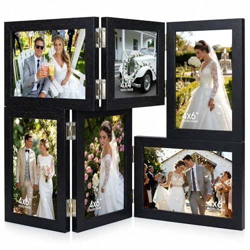Adoture 6 Bilderrahmen, 10x15 cm Faltbar Holz Fotorahmen | Wand und Tischaufstellung, Ideal für Familie, Hochzeit und Erinnerungsfotos