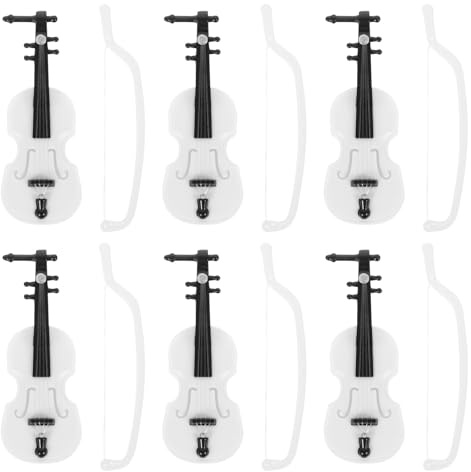 WOONEKY Kleiner Musikinstrumente Violine 6 Stück aus Kunststoff Dekorative Puppenhaus Accessoires und Foto Requisiten Realistische Geigenmodelle im Vintage Stil für Kleiner Häuser