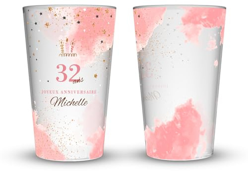 Wobz - Gobelet Personnalisé Anniversaire Rose & Doré - Impression Quadrichromie digitale - Fabriqué En France - Prénom Et Âge Personnalisables - 25 cl - Pack de 10, 25, 50, 100, 250 et 500