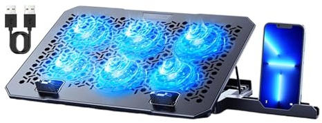 Refroidisseur TopMate C12 pour PC Portable - Support Ventilé RGB Gáming avec 6 Ventilateurs Silencieux | Socle Réglable 8 Positions Intégrant Porte-Téléphone | Compatible Ordinateur 15,6-17,3 Pouces,