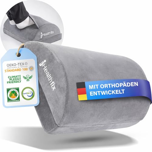 Healthfix Fußstütze Schreibtisch ergonomisch höhenverstellbar, warme Füße dank Fußtasche, Fußablage für Büro und Homeoffice (Grau)