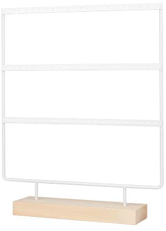 Zoriena Supporto per Orecchini 3 Livelli, Espositore per Gioielli 66 Fori in Metallo e Legno, Porta Orecchini Organizer Elegante Bianco