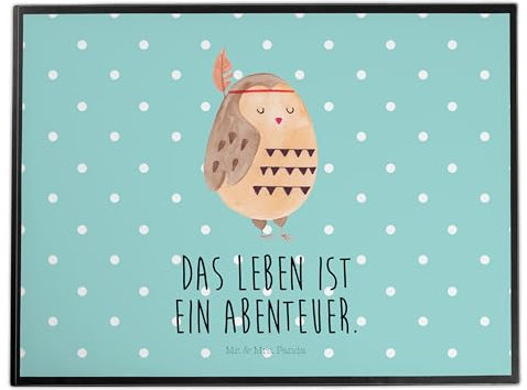 Mr. & Mrs. Panda Schreibtischunterlage Eule Federschmuck - Geschenk, Schreibtischauflage, Bürobedarf, Büroartikel, Waldtiere, Owl, Schreibunterlage,