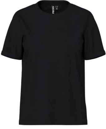 PIECES Women's Pcria Ss Fold Up Tee Noos T-Shirt, Black (Black Black), 32R (Manufacturer size: X-Large)