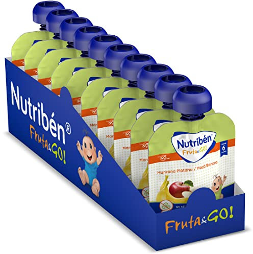 Nutribén Fruta And Go | Bolsita de puré de Frutas 100% Natural, Manzana Plátano- Pack De 10 unidades x 90g