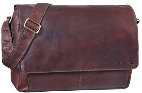 STILORD 'Lonzo' Vintage Umhängetasche echtes Büffel-Leder Messenger Bag für Herren und Damen Unitasche Büro Business Studium Leder, Farbe:ebenholz - braun