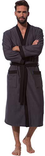 Morgenstern Bademantel Herren Anthrazit mit Kimonokragen wadenlang Größe XL Duschbademantel Herrenbademantel Cotton Badekimono dunkelgrau Liam