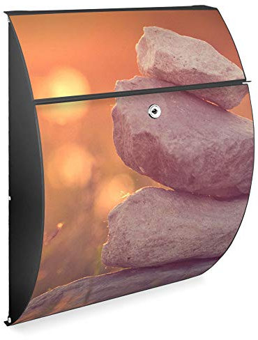 banjado Design Briefkasten - Modell Riviera 46x33,5x13cm groß - verzinkter Stahl anthrazit - Postkasten Öffnungsstopp großer A4 Einwurf Zylinderschloss 2 Schlüssel - Motiv Mein Ort