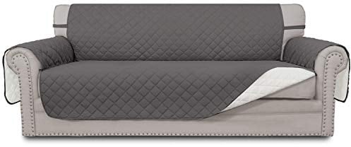 Easy-Going Reversible Oversized Couch Cover for 3 Cushion Couch Sofa Cover for Dogs Water Resistant Furniture Cover (Oversized Sofa, Gray/Light Gray)