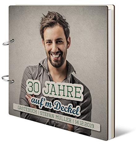 Personalisiertes Geburtstag Gästebuch mit eigenem Foto und Text, Quadratisch 215x215 mm, 72 weiße Blätter | 144 Naturpapier Innenseiten - Auf'm Deckel Motiv, Ringbindung die sich öffnen lässt